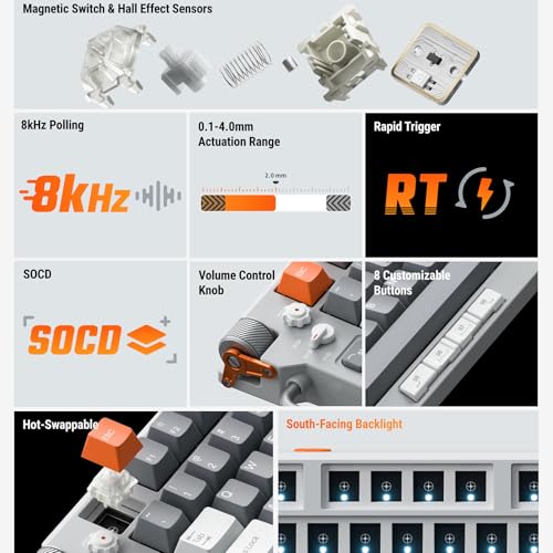 Image of nuphy Field75 HE Magnetic Switch Gaming Keyboard,Wired Keyboard,83 Keys PC Gaming Keyboard,One Knob Volume Control, Hall Effect Sensors,Adjustable Actuation,Rapid Trigger-Magnetic White Switch