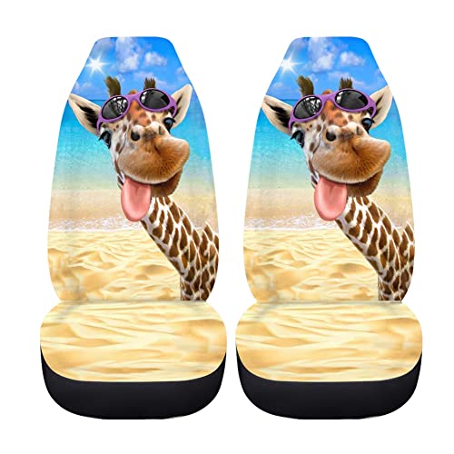 chaqlin Lustige Giraffe Auto Sitzbezug Sitzbezug Universal Fit Auto LKW Offroad Auto Sitzbezug 2 Vordersitzbezüge Geeignet für PKW SUV Vans