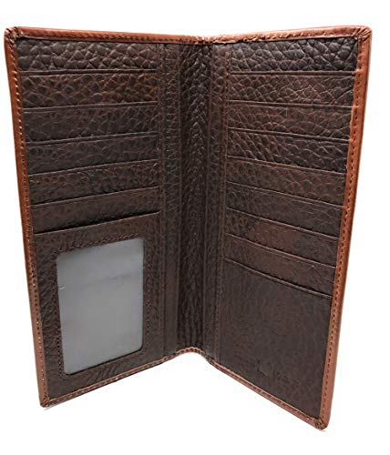 Texas West Western Mens Ostrich Genuine Leather Lone Star Long Cowhide Stud Bifold Wallet (Brown)2