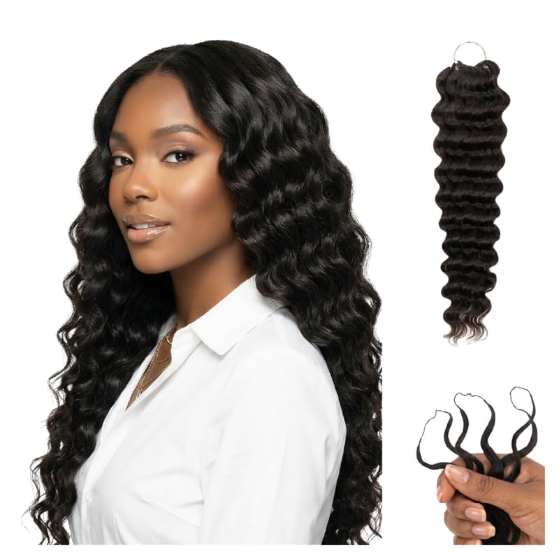 100% Unprocessed Remy Human Hair Feather Crochet Extensions for Women – Reusable, Invisible Knotless Feather Hair - Deep Wave - Natural