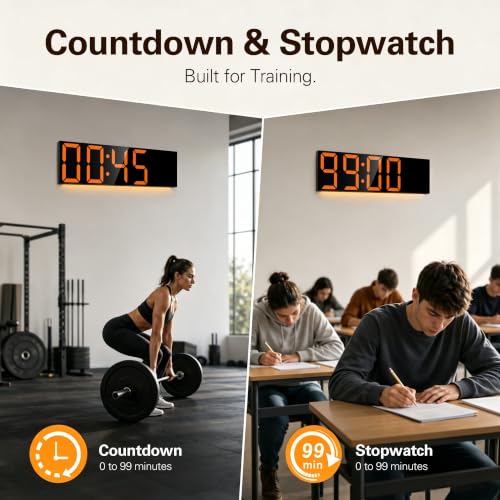 Image of JALL 30 inch Oversized Digital Wall Clock with 7.3-inch Big Numbers, Extra Large Wall Clock with Remote for Church, Giant Wall Clock for Classroom, Garage, Office, Wall Decor, Orange White