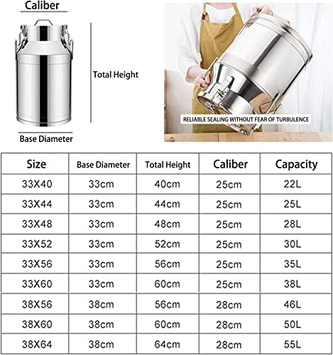 Heavy Duty Farm Milk Can Bucket with Sealed Lid, 304 Stainless Steel Wine Pail Milk Transport Barrels Tote Jug Tea Canister,38L