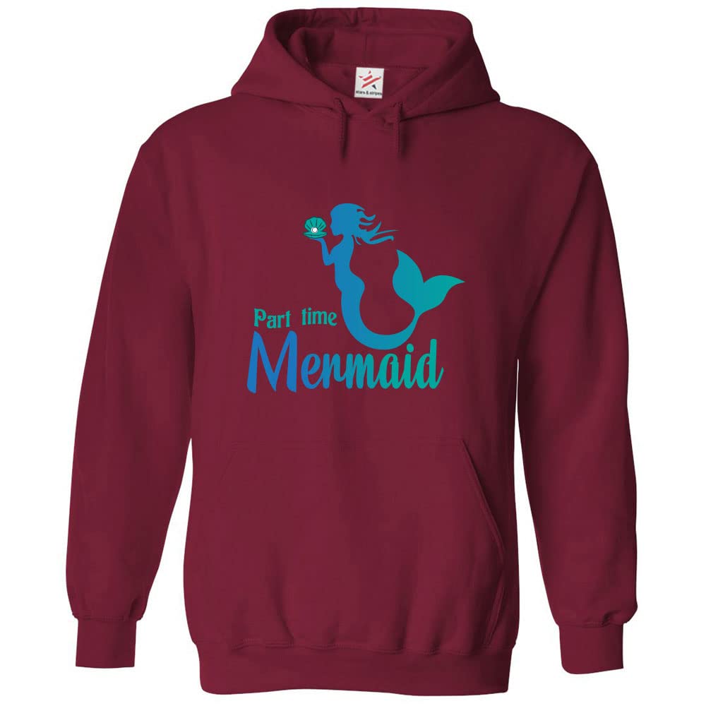 Stars and Stripes Part Time Mermaid Classic Adults Girls Pullover Hoodie For Swimmers (XXL, Wine)