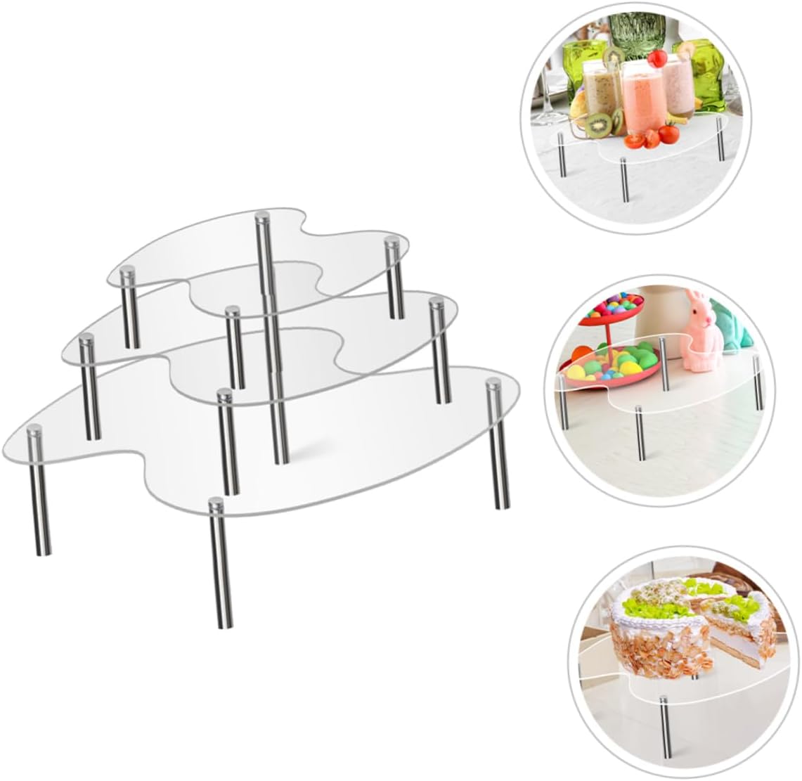 3Pcs Acrylic Display Stand Stackable Doll Storage Organizer for Home Party Use Risers for Cake Cupcakes Collectibles Compact Design for