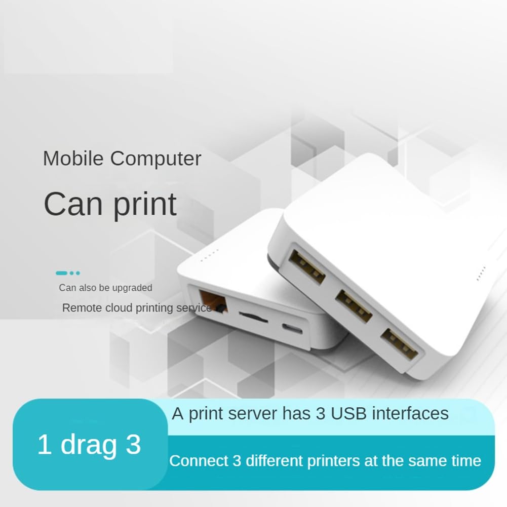 NP332 Servidor de impresión de red USB de 3 puertos, servidor de impresión de red multiinterfaz, fácil de instalar, fácil de usar (versión de red + Bluetooth + WiFi)