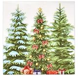 Gift Boutique 100 Christmas Cocktail Napkins – Disposable Paper Beverage Napkins with Green Tree Ornaments for Holiday Wedding Party Table Décor