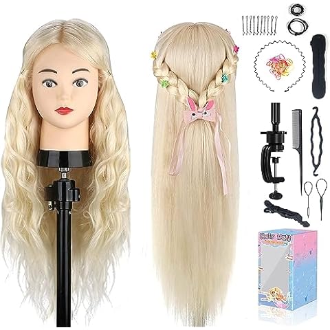 Beauty Star Mannequin Head with 80% Real Human Hair, Doll Head for Hair Styling, Cosmetology Training Manikin Practice Head with Clamp Stand and Braiding Kit (Suitable for Straightening, Curling) Cover