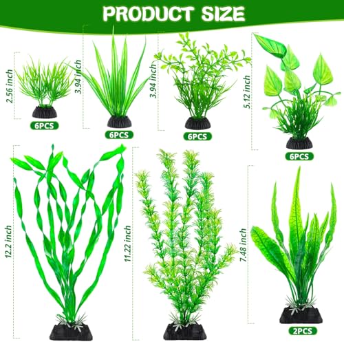 Image of 28Pcs Artificial Aquarium Plants, Green Fish Tank Decorations, Fish Tank Plants Decorations for Household and Office, Various Sizes