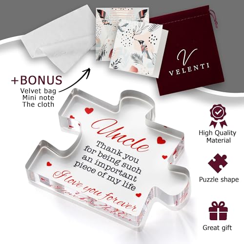 Image of Uncle Gifts - Decorative Favorite Uncle Gift - Acrylic Plaque with Red Velvet Bag, Cleaning Cloth, Envelope - Great Birthday Gift, from Niece, Nephew