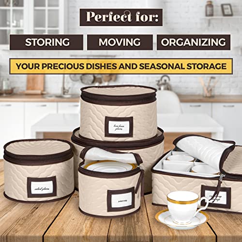 China Storage Containers 5-Piece Set Moving Boxes For Dinnerware, Glasses, Plates, Mugs And Saucers Sturdy Quilted Microfiber Dish Organizer With Dividers For Seasonal Storage - Service For 12 #TOP5