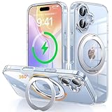 iPhone 17 用 ケース Magsafe対応 ワイヤレス充電 360°回転スタンド 縦横両対応 Gunwon スマホケース あいふおん 17 用 米軍規格 耐衝撃 マグセーフ 防指紋 リング マグネット搭載 アイフォン17 用 カバー「クリア」