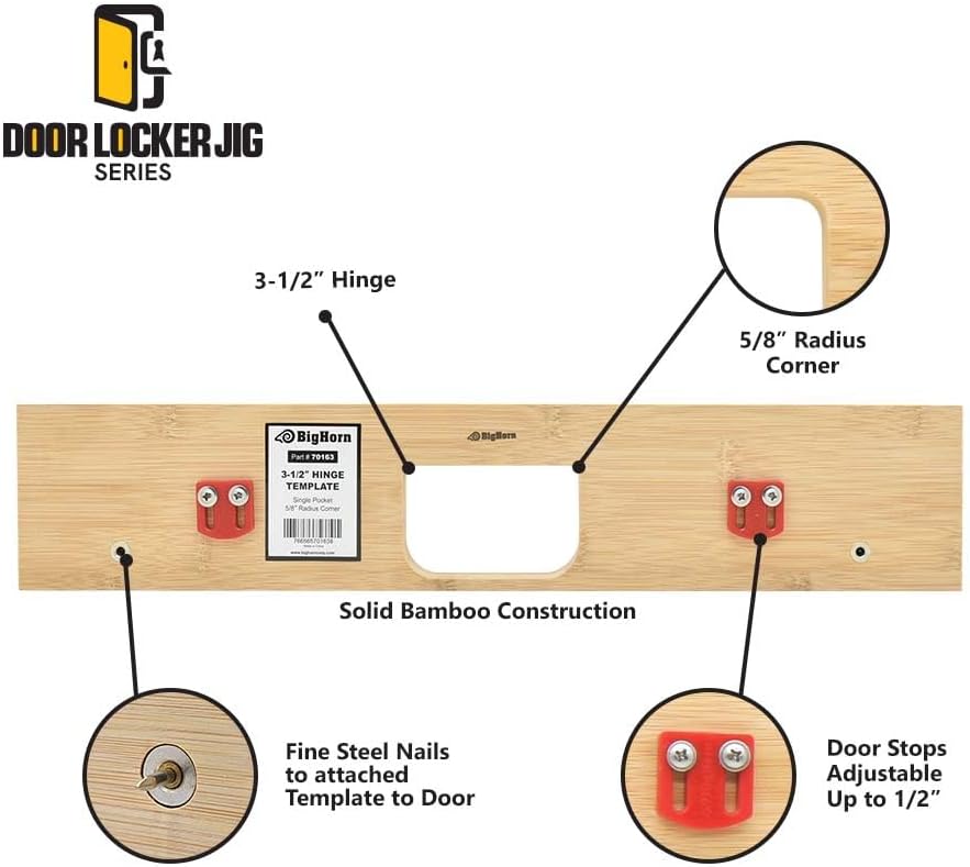 Big Horn 70163 3-1/2" Single Pocket Door Hinge Template – Precision Router Door Hinge Jig for 3.5-Inch Hinges, 5/8" Radius Hinge Mortising Tool for Interior Wood Door Installation