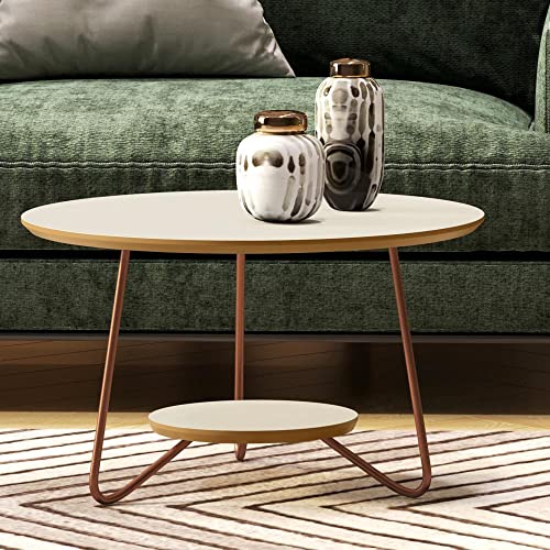 Conjunto 2 Mesa De Centro E Canto Lateral Liz Sala Sofá (Off White Freijó)