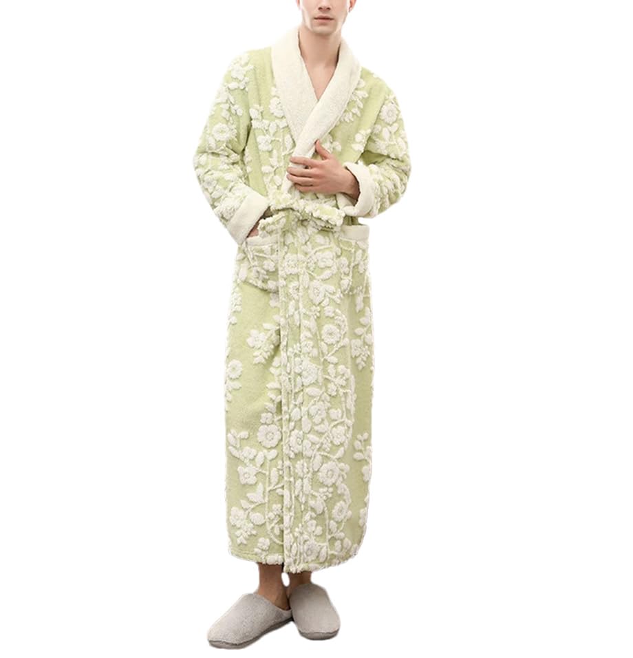 Wjnvfioo Thick Winter Warm Bathrobe Dthickening Warm Ladies Dressing Gown Long Sleeve Fleece Pockets Flannel Robe