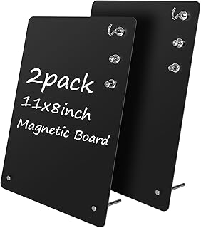 2 Pack Magnet Board,11 x 8Inch Magnetic Metal Board,with 6 Magnets，Metal Magnetic Bulletin Board,Magnet Display Stand for Home, School, Kitchen, Office (Black)