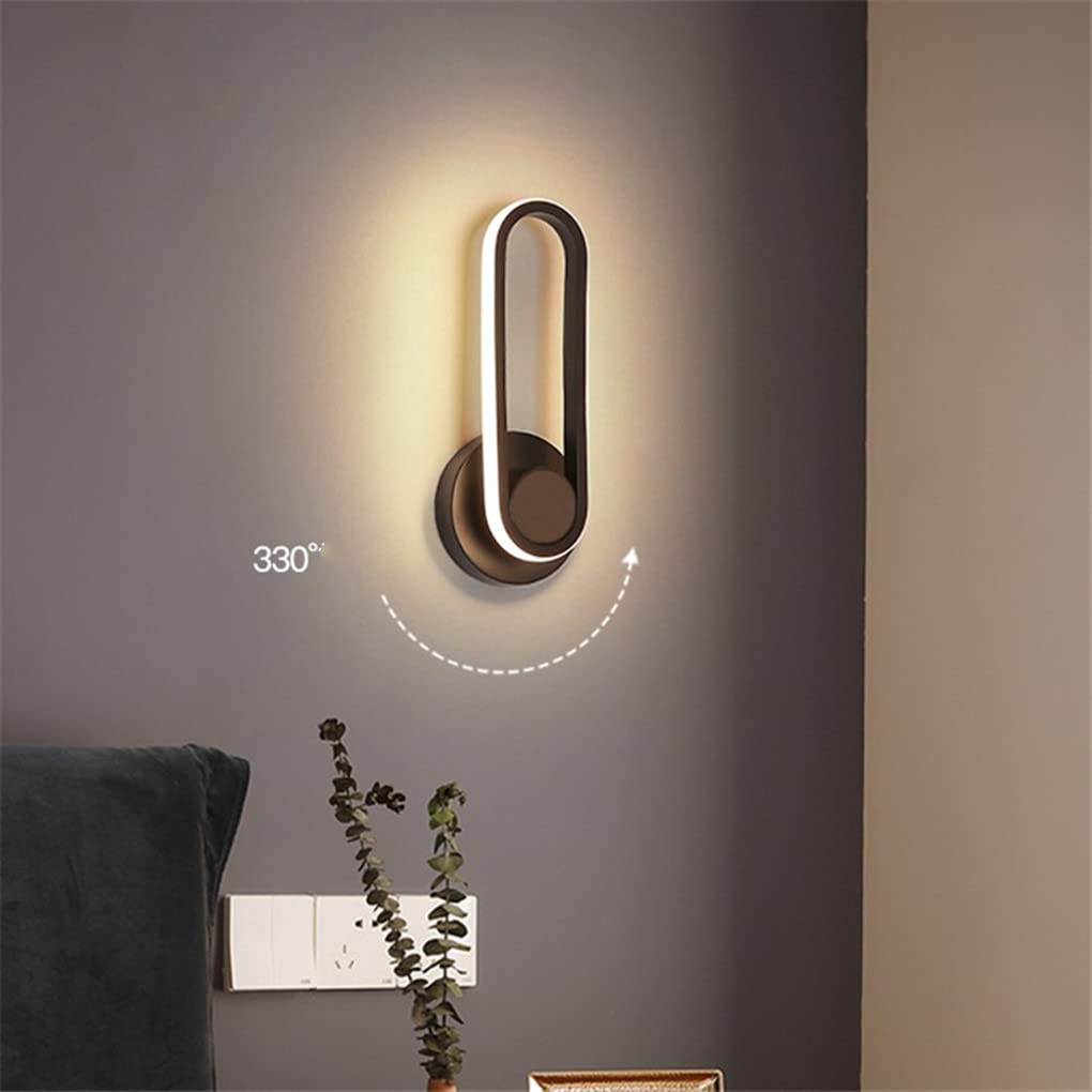 LED 12W Apliques En el Interior Moderno lámpara de Pared 330 ° Giratorio Decorativo Iluminación de Pared Pantalla de acrílico para Habitación Vestíbulo Sala de Estar Negro Blanco cálido