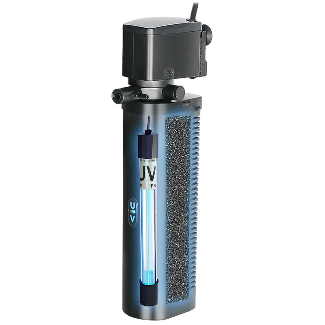 Aquarium Filter for 100-400 Gallon Tank, U-V Fish Tank Green Clean Machine Submersible Powerful Pump Canister Filter 600GPH for Pond Turtle Tank Saltwater Freshwater Crystal Clear Green Killing