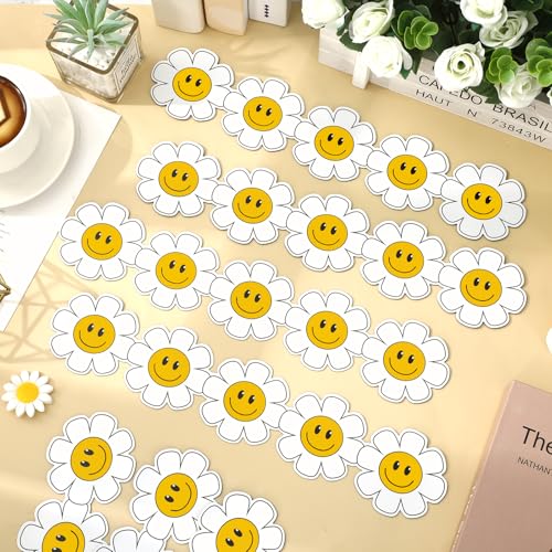 Image of Whaline 24 Pcs Daisy Flower Magnetic Bulletin Board Border Retro Smile Daisy Floral Magnetic Strips Border Trim for Back to School Office Classroom Decor