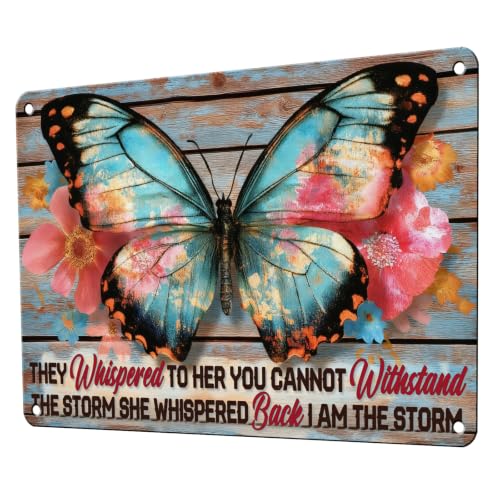 KIYOYO Vintage Butterfly Metal Sign I Am The Storm Tin Sign Butterfly Wall Decor For Home Kitchen Garden Bar Office Bathroom Metal Plaque 12x16 Inch