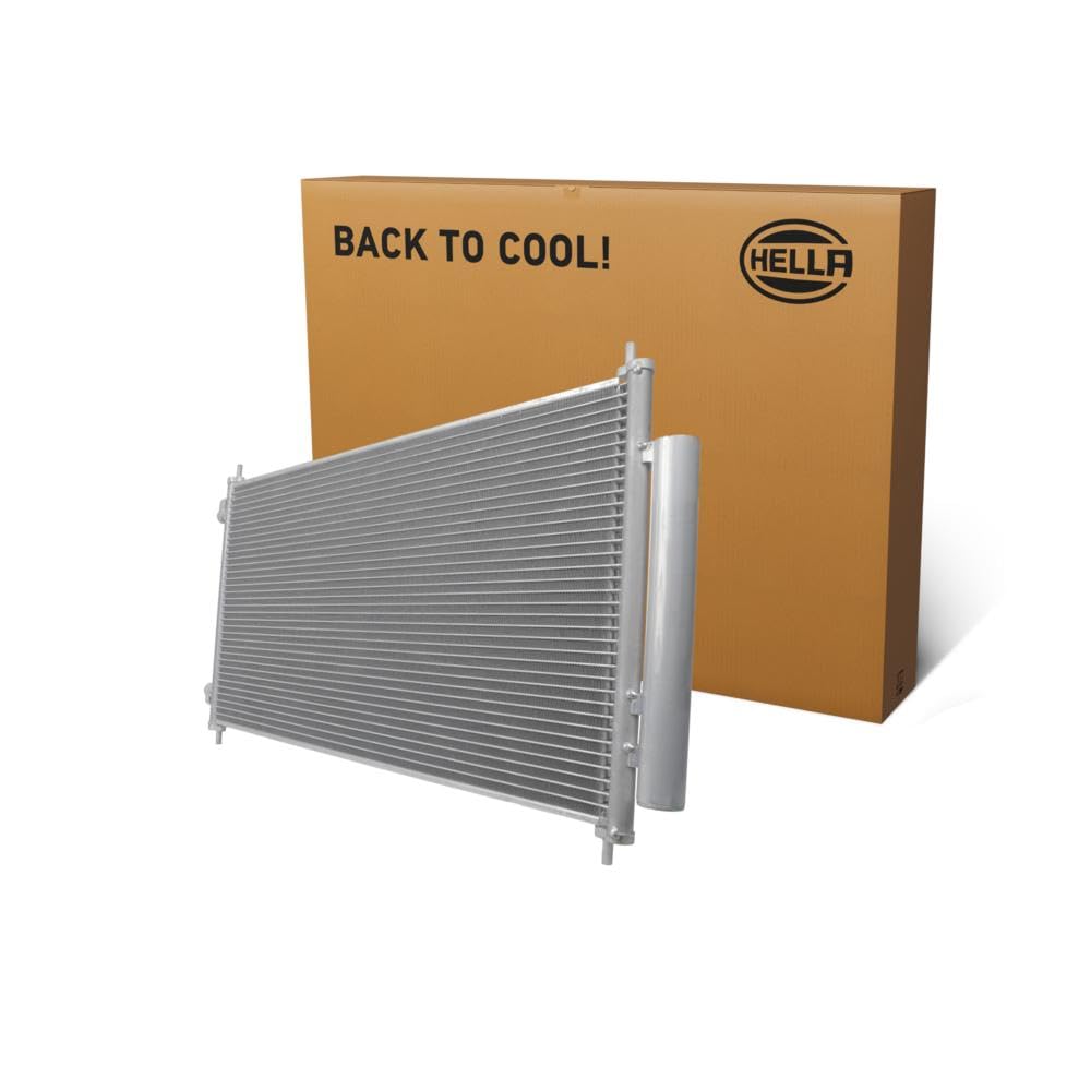 HELLA 8FC 366 221-521 Condenser, air conditioning - Parallel cooling pipes - Aluminium - with gaskets/seals - with dryer