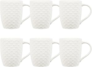 simpa 6PC Porcelain White Love Heart Mug Set. Volume 500ml. Dishwasher & Microwave Safe.