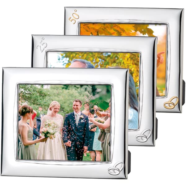 Portafotos Laminado en Plata de Ley 925‰. Diseño de Alianzas, 25 Aniversario y 50 Aniversario para foto de 18x24 cm. Con opción de Personalizado. (E0371)