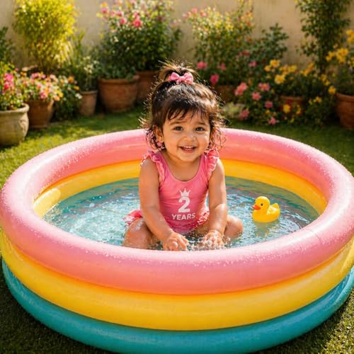 Image of 2 Ft Inflatable Swimming Pool for Adults & Kids with Electric Pump | Large Rectangular Family Pool | Thick PVC Leak-Proof Portable Bath Tub for Garden, Terrace, Outdoor Summer (C 2FEET)