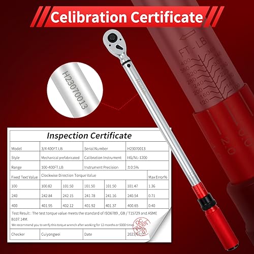Image of Hairich 3 /4-Inch Drive Click Torque Wrench, Dual-Direction Adjustable 60 tooth 100-400ft.lb /136-542Nm, Professional Inch Pound Torque Wrench, for Maintenance Tool and Product Assembly