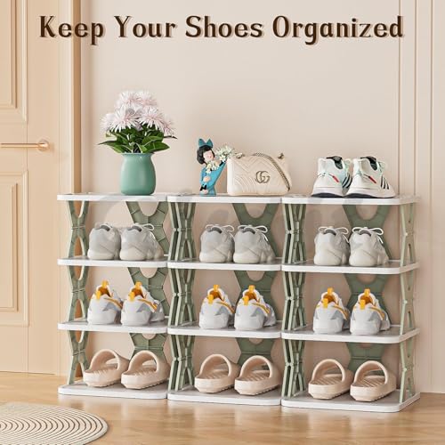 Image of 4 Layer Shoes Stand, Shoe Tower Rack Suit for Small Spaces, Closet, Small ENTRYWAY, Easy Assembly and Stable in Structure, Corner Storage Cabinet for Saving Space