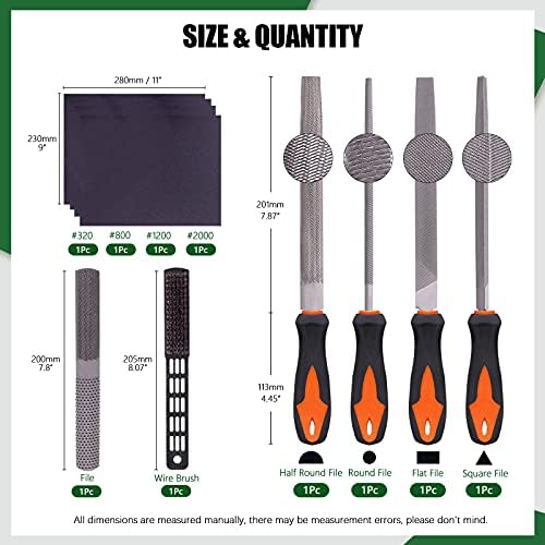 Keadic 24 Pcs Carbon Steel Hand Metal File & Needle File Tool Set with Sanding Paper, 4 Ways Wood Rasp File and Wire Brush, Precision Flat/Triangle/Half-round/Round Large File for Shaping Metal, Wood
