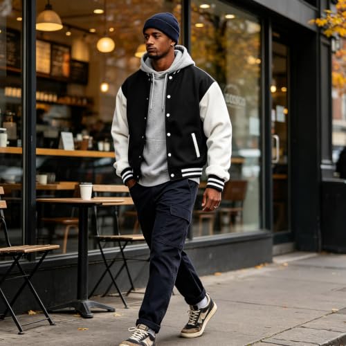 Varsity Jacket for Men Baseball Fleece Button Down Sweaters Cardigan - image 7