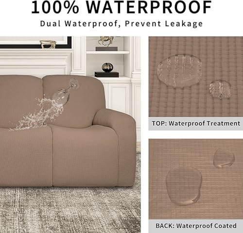Funda de sofá reclinable de 3 plazas elástica lavable jacquard impermeable chameau 4