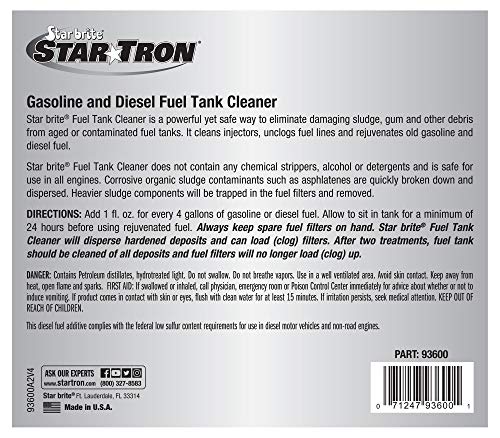 Image of STAR BRITE Star Tron Fuel Tank Cleaner - Remove Sludge, Varnish & Other Deposits - Rejuvenate Old, Stale Fuel - Concentrated Formula Works In Gas Tanks & Diesel Tanks - 1 GAL (093600)