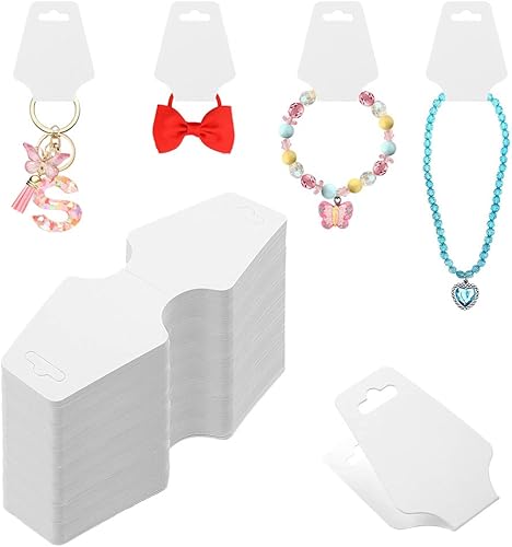Paquete de 100 pulseras Tarjetas de exhibición de collar blanco para vender joyas, suministros para pequeñas empresas, llavero, etiquetas colgantes