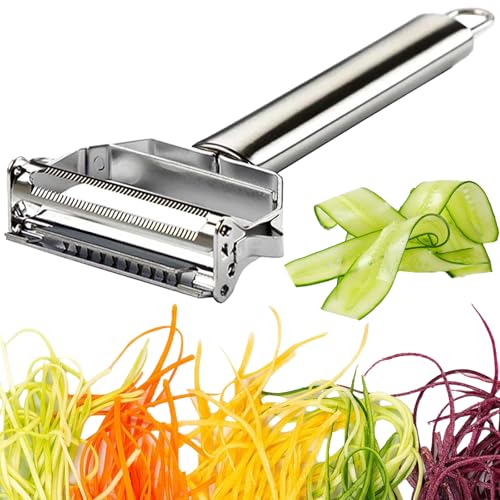 NewFe Vegetable Peeler Julienne Slicer 3 in 1 Kitchen Peeler Zucchini Salad Maker Ultra Sharp Potato Peelers Stainless Steel No-Rust Carrot Cutter Anti-Slip Handle Cucumber Slicer + Cleaning Brush