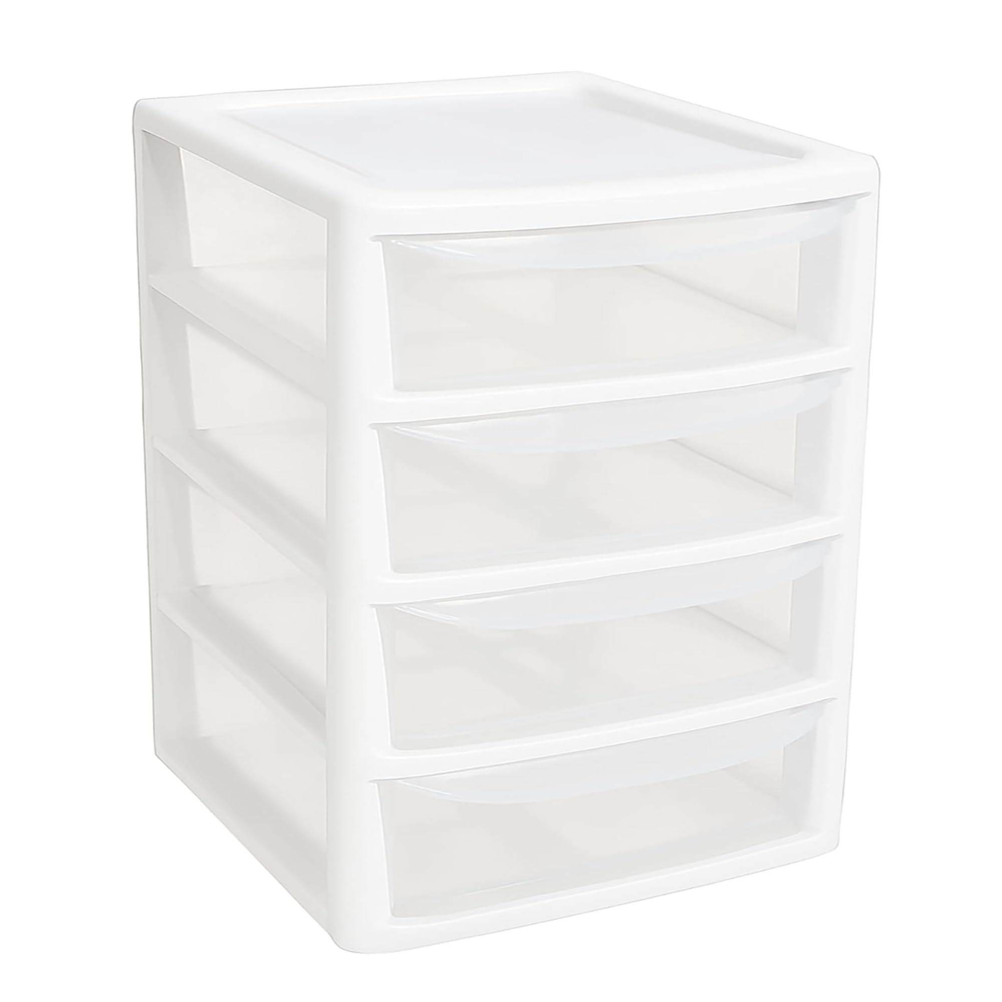 ALEEZ - A4 Slim Drawer Storage Unit - Small Plastic Desktop Tower - Tabletop Drawers for Office & School - Multi-Purpose Clear Drawers - Storage Unit for Small Spaces (White/Clear, A4 Slim 4 Drawers)