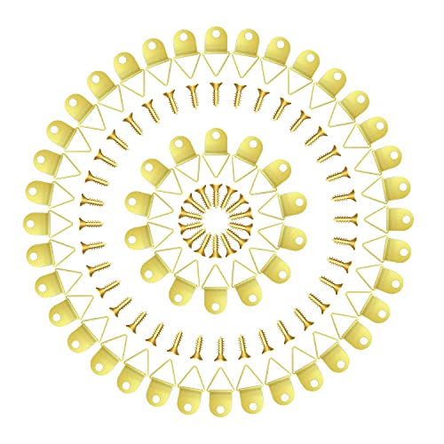 YFaith 50 Pièces Crochet Cadre, Triangle Bague Crochets, Cadre Photo Crochets, Cintre Photo, Murale Cintre avec Vis, Cadre Photo pour Bureau à Domicile (D'or) Cover