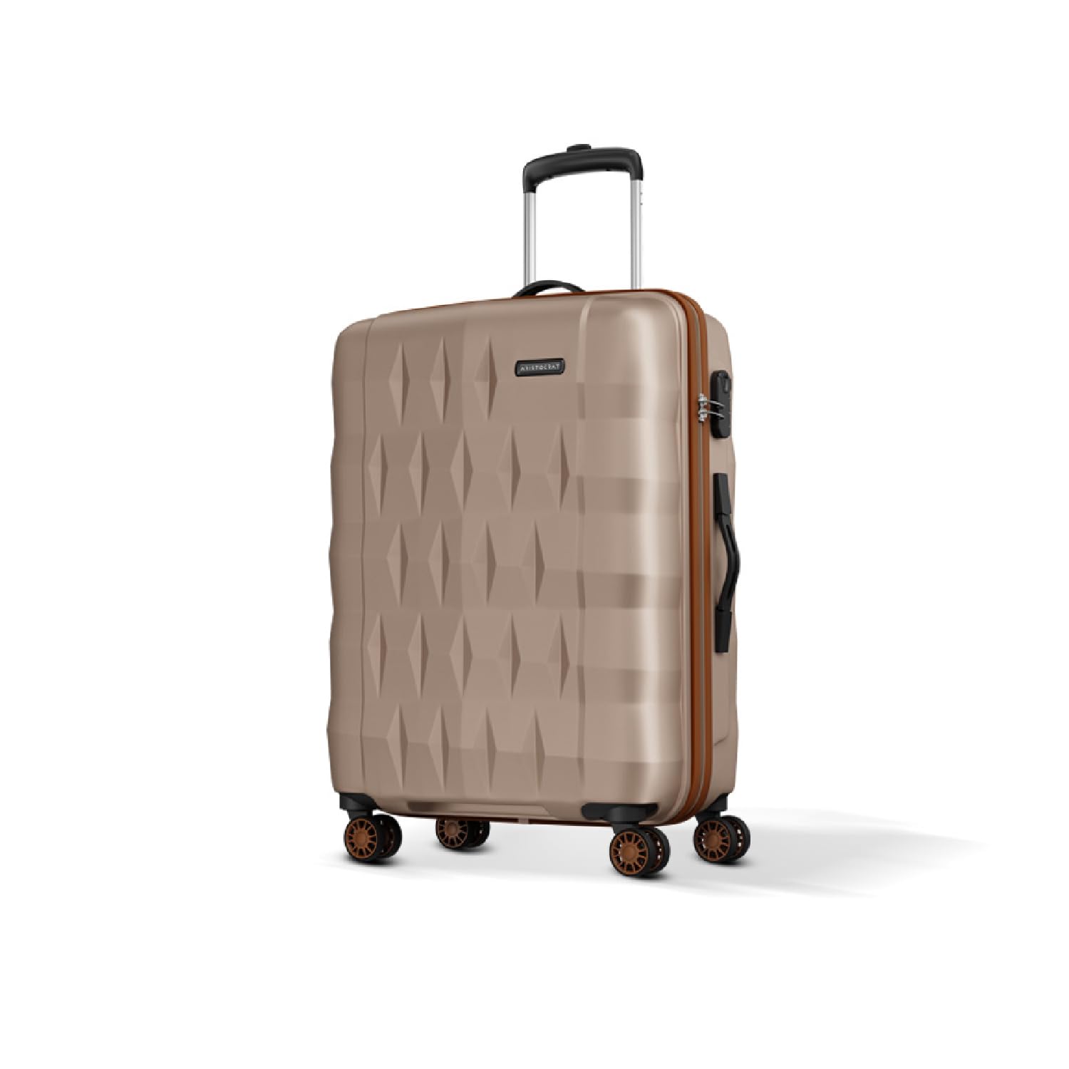 Aristocrat Comet 8 Wheel Check-in (Medium Size) Hard Case Trolley Bag | Combination Lock | Tough And Durable Polycarbonate Luggage| 3 Year International Warranty| 66 CM Suitcase for Travel | Champagne