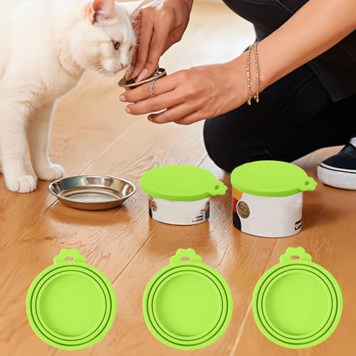 Image of 3PCS Pet Food Can Lids, Silicone Food Can Covers Set, Reusable BPA-Free and Dishwasher Safe for Dog and Cat Food Canned, Green