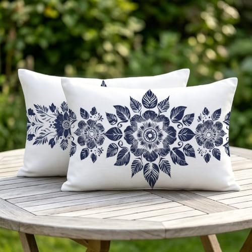 Housse de coussin extérieur 50x80cm imperméable en lin déperlant double face chic - 6