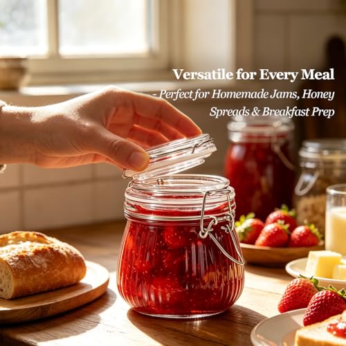 Image of ComSaf Ribbed Glass Jars with Airtight Lids 17oz 6 Pack Wide Mouth Pickling