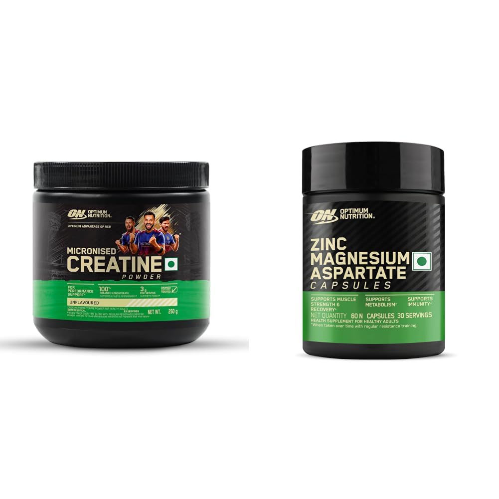 RCB Limited Edition Optimum Nutrition (ON) Micronized Creatine Powder – 250 g, 83 Serves, 3g of 100% Creatine Monohydrate per serve, Supports Athletic Performance & Power, Unflavored. & (ON) Zinc-image-3