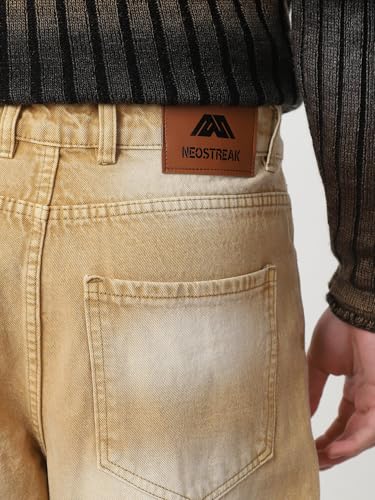 Image of Neostreak Men's Loose Baggy Fit Washed Cargo Jeans with 6 Pockets Non-Stretchable