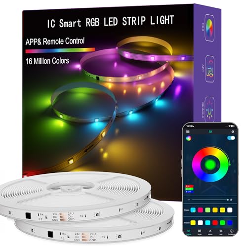 Image of IC Smart RGB LED Strip Lights, 130FT LED Lights for Bedroom, App Control /Remote Control, Music Sync, DIY Design, Rainbow Chasing Effects, Strip Lights for Home, Party Decor