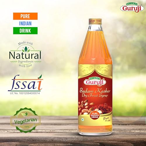 Image of Jai Guruji Badam Kesar Dry Fruit Syrup Sharbat, Instant Refreshing Drink For Summer (Mix with milk Only) - 750 ML