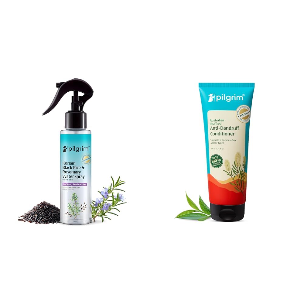 Pilgrim Korean Black Rice and Rosemary Water Spray With Biotin For Strong, Nourished Hair 200ml & Australian Tea Tree Anti-Dandruff Unscented Conditioner For All Hair Type 200 millilitre-picture-28