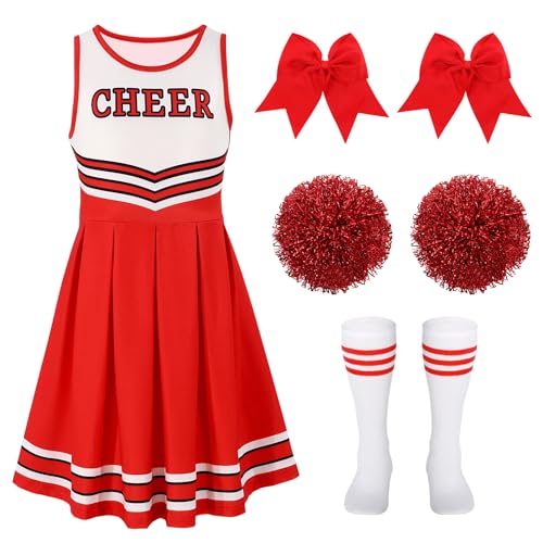 Costume Da Cheerleader Per Bambine - Vestito Con Maniche Corte/lunghe Irregolari E Cappuccio, Per Halloween, Feste E Cosplay, Taglie 4-12 Anni