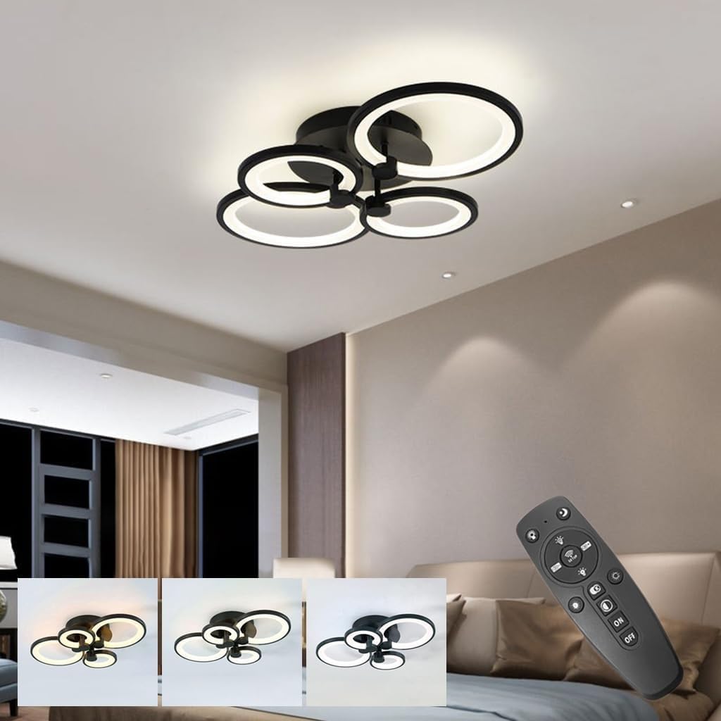 36W Dimmable Chandelier Lights for Ceiling, 3-Color Round LED Ceiling Lights with Remote Control, Flush Mount Fancy Lights Fixture with 4 Rings for Living Room, Bedroom (2800-6000k)-image-11