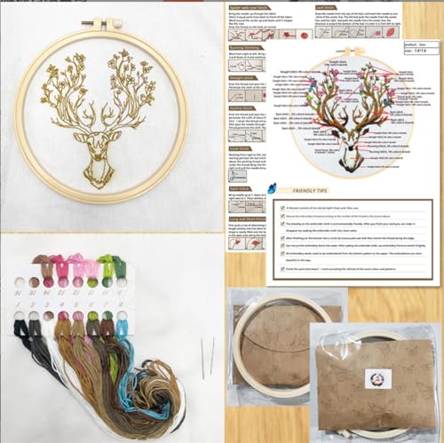 Image of Meecaa Love Flower Embroidery Kit Starter Set, Hand Embroidery Set,Pattern Printed Cross Stitch Set for Beginner Adults, with Embroidery Hoop and Instructions (Love)