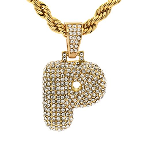 Collier hip hop unisexe maille 5 mm résistante plaqué or 14k initiale P